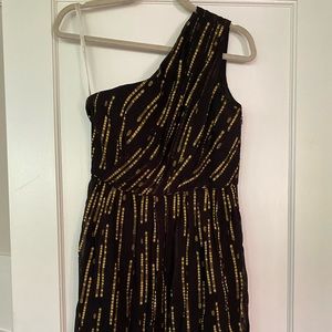 Shoshanna Silk Black and Gold One-Shoulder Party Dress